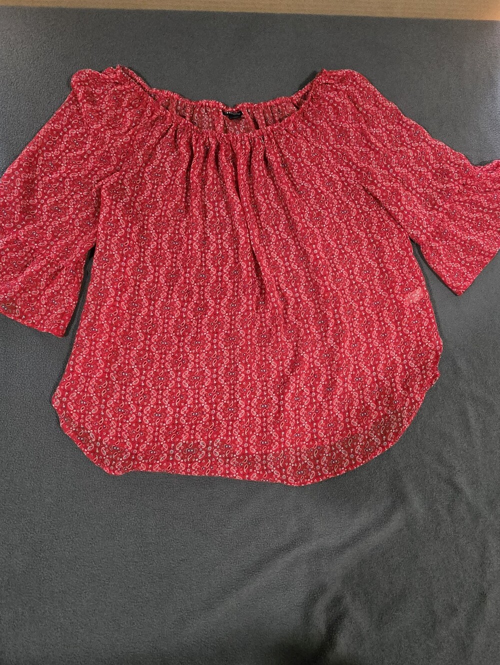 I Love Ronson Off Shoulder Paisley Red Floral Bell Sleeve Light Summer Top XXL